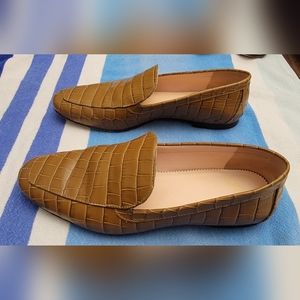 J.Crew Women's Croc Emboss Leather Loafers Tan Caramel Sz 8
